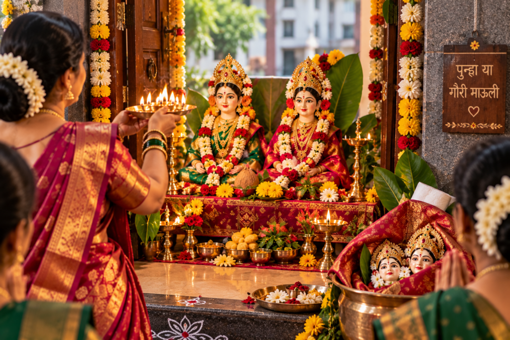 Family bidding farewell to Gauri idols on visarjan day