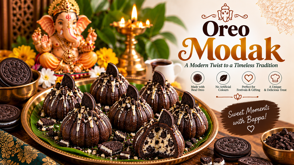 Oreo Modak made with crushed Oreo biscuits and cream