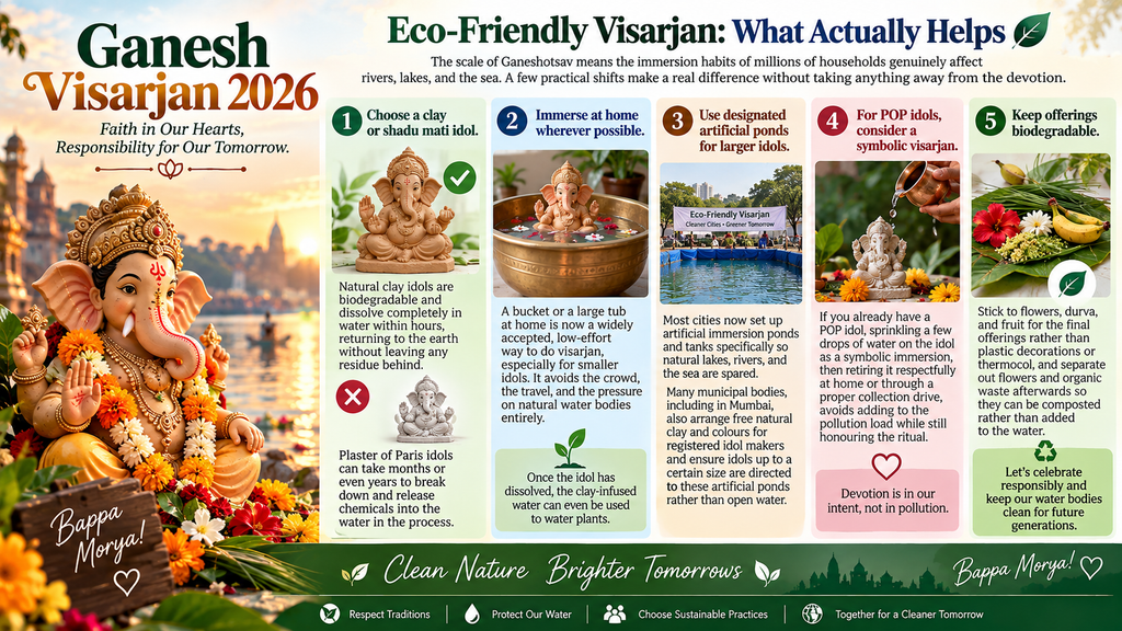 Eco-friendly clay Ganesh idol and artificial pond for sustainable visarjan