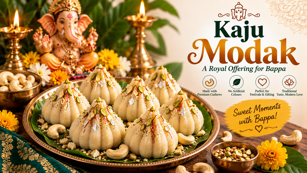 Kaju Cashew Modak made from cashew powder sugar and cardamom
